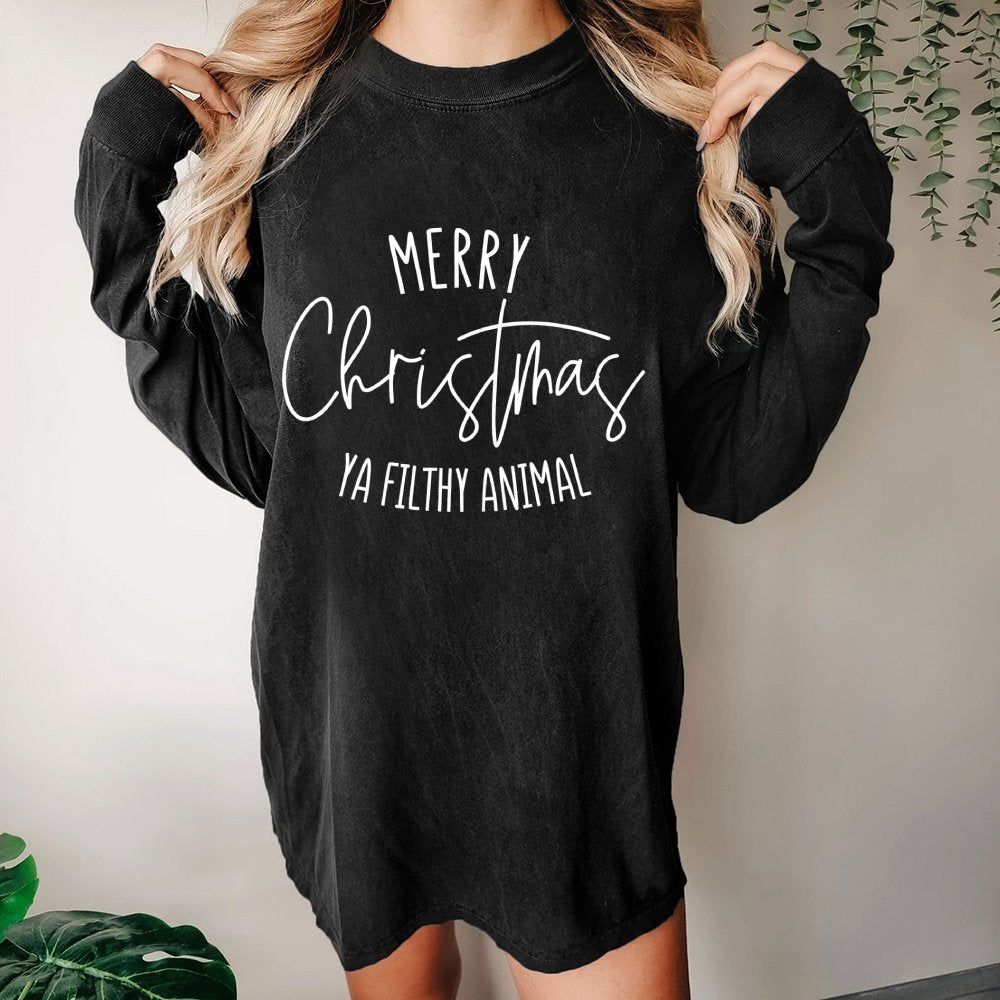 Merry Christmas Ya Filthy Animal Washed Long Sleeve Tee
