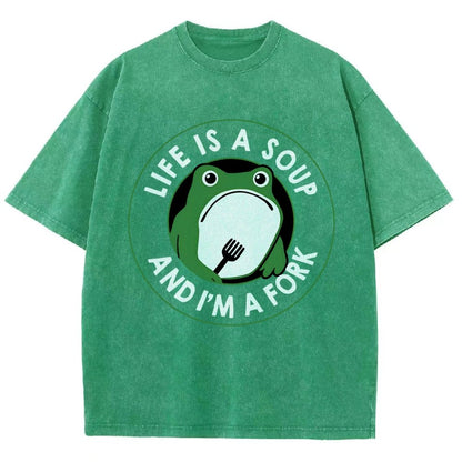 Life Is Soup and I'm a Fork Frog Vintage Distressed T-shirt