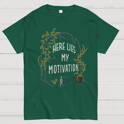 Here Lies My Motivation Funny Geeky T-Shirt