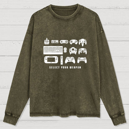 Select Your Weapon Game Controllers Washed Long Sleeve Tee