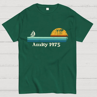 Amity 1975 Sunset Retro Sailboat Sunrise Summer Geek T-Shirt