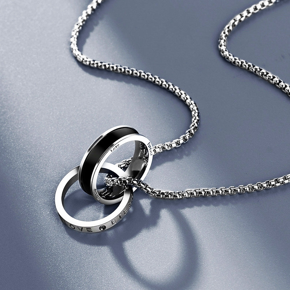 Engraved Eternal Love Necklace - Connected Stainless Steel Rings