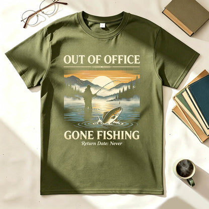 Out of Office Gone Fishing Return Date Never Funny Fishing T-Shirt