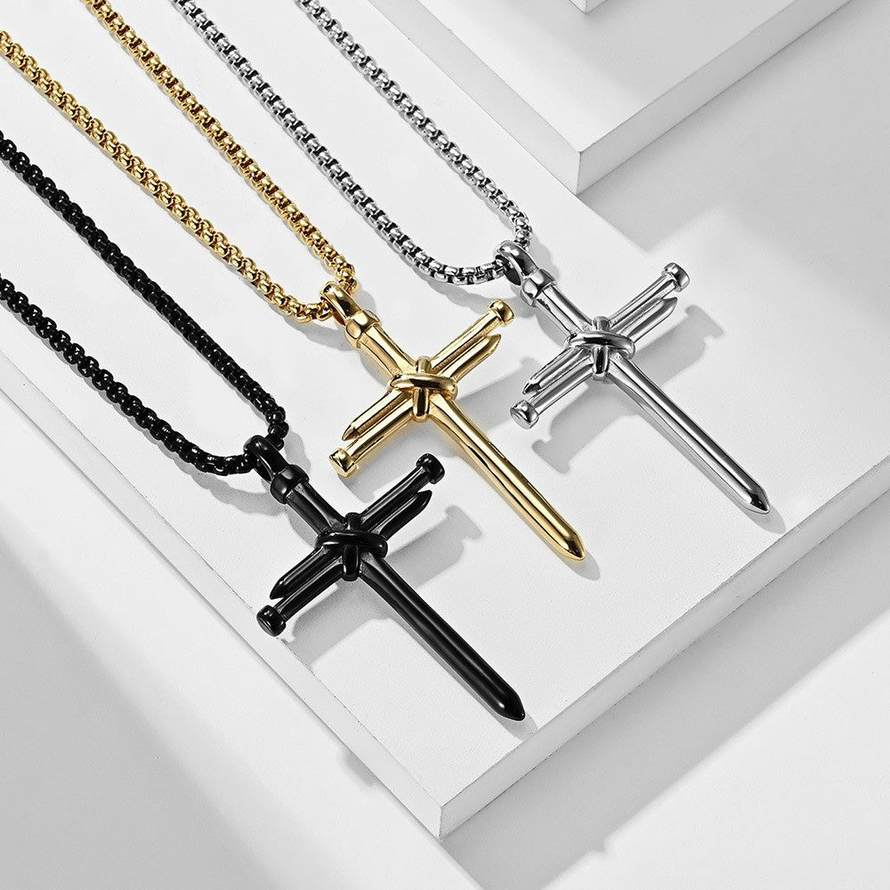 Stainless Steel Nail Cross Necklace | Faith is like a nail and will never bend