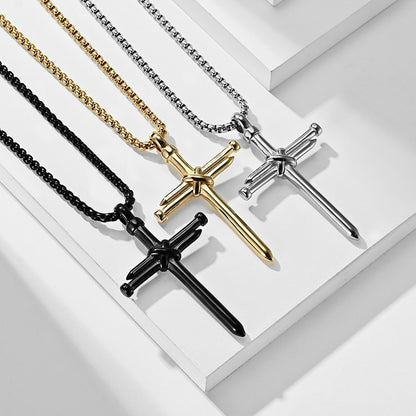 Stainless Steel Nail Cross Necklace | Faith is like a nail and will never bend