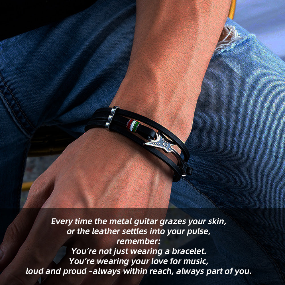 Stage - Ready Guitar Bracelet | Stacked leather, metal riffs – rock your every move