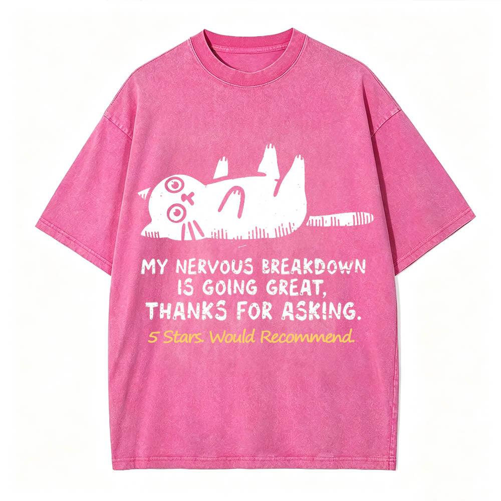 My Nervous Breakdown Is Going Great Thanks For Asking Funny Cat Vintage Washed Graphic Tee