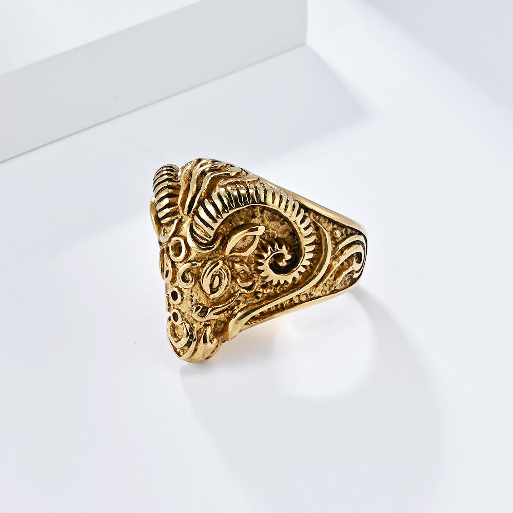 Vintage-Inspired Goat Head Stainless Steel Ring