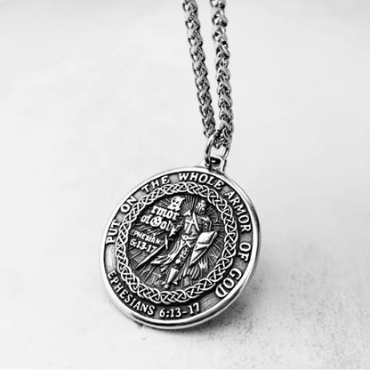 Stainless Steel Knight Shield Necklace | Faith & Armor