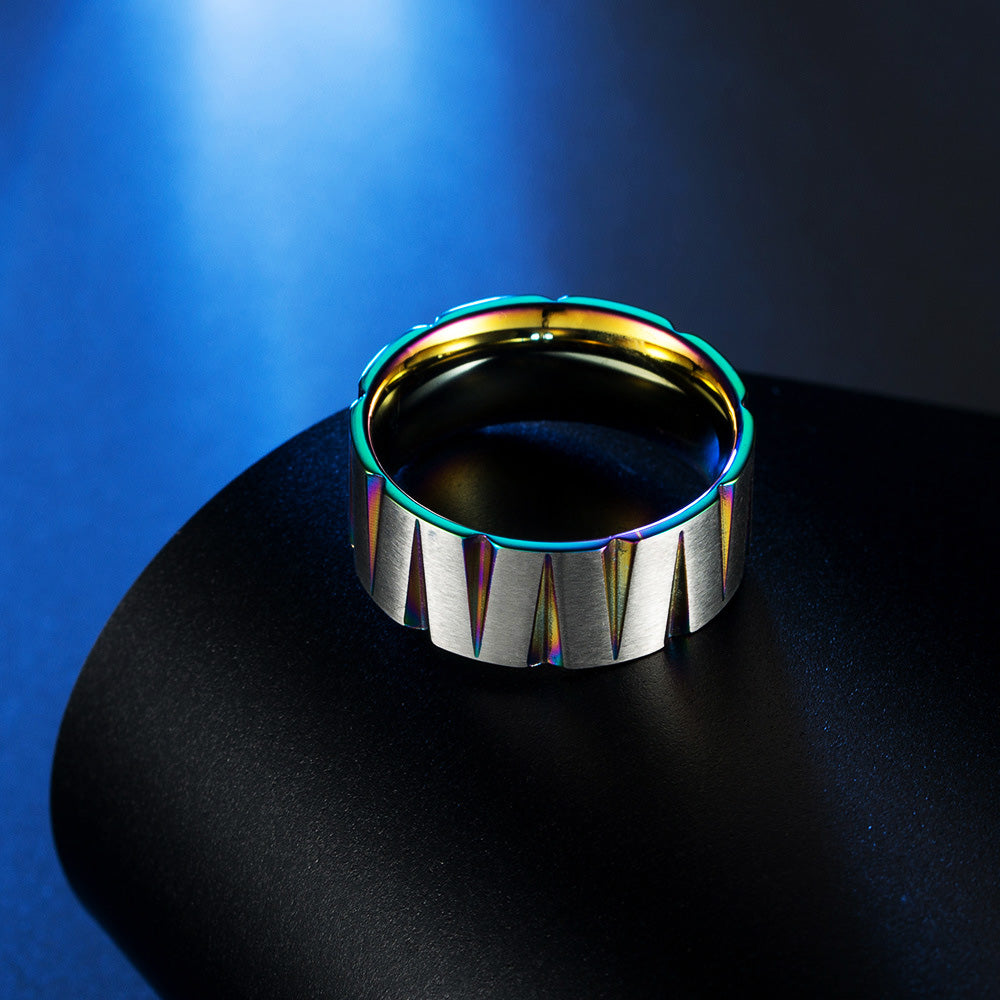 Iridescent Geometric - Cut Stainless Steel Ring