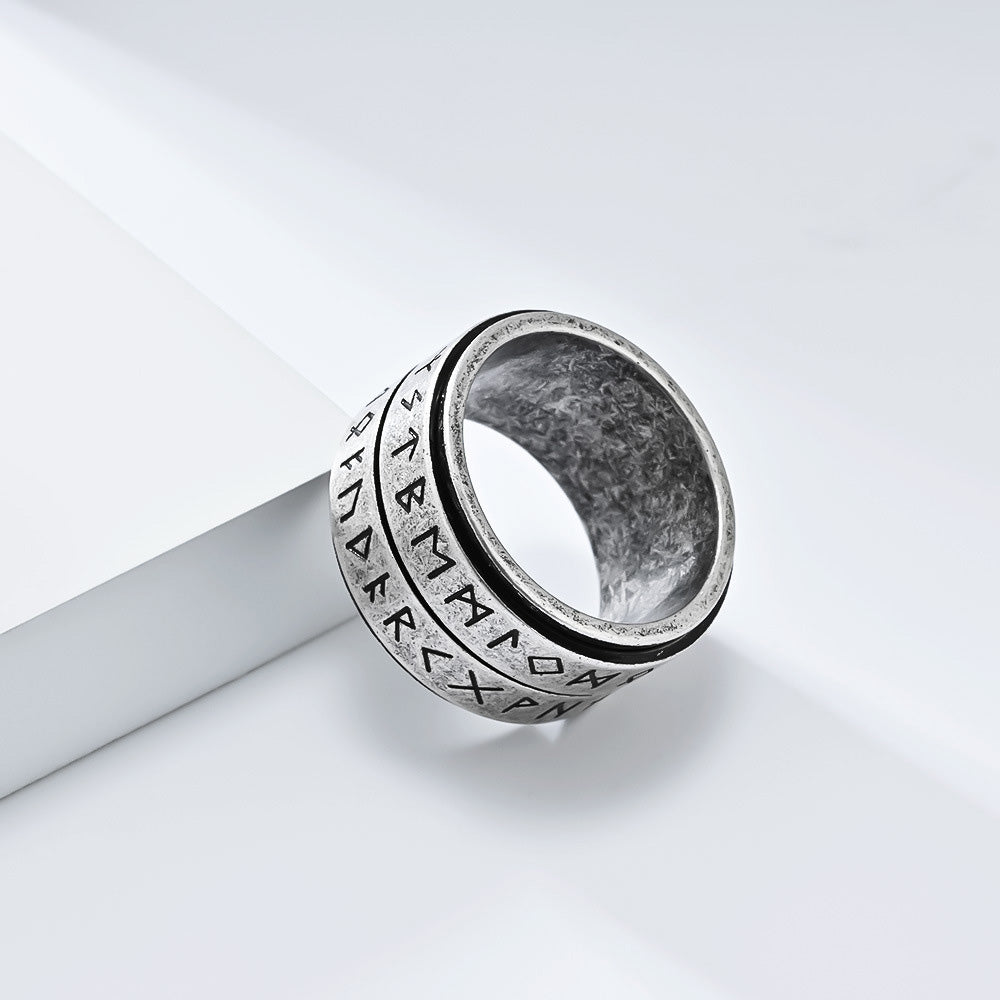 Rotatable Viking Runes Stainless Steel Ring