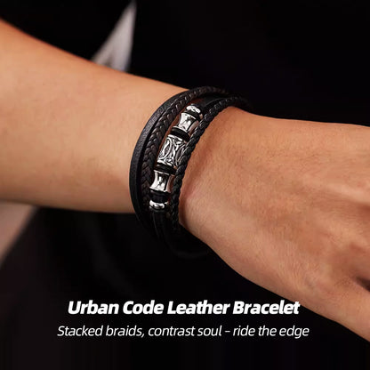 Urban Code Leather Bracelet | Stacked braids, metal clues – decode your vibe