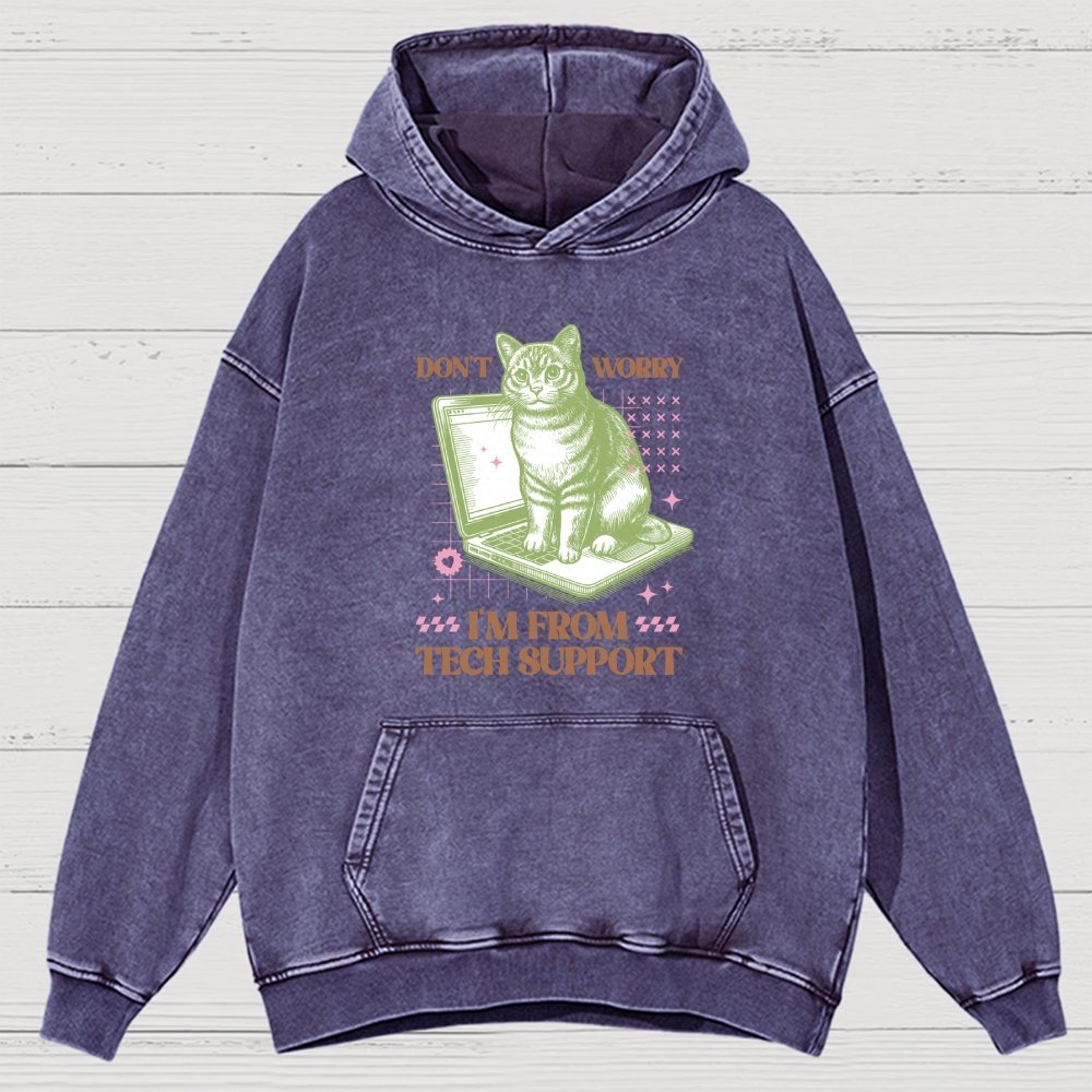 Don't Worry I'm From Tech Support Cat  Vintage Distressed Hoodie