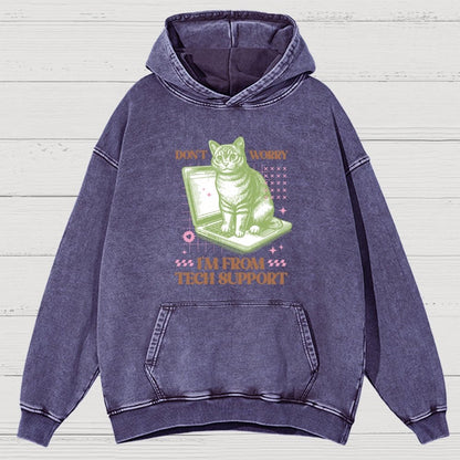 Don't Worry I'm From Tech Support Cat  Vintage Distressed Hoodie