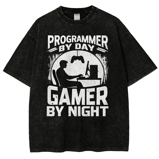 Programmer By Day Gamer By Night Computer Programming Vintage Distressed T-shirt