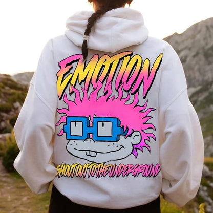Vintage Cartoon Monster Graphic Print Printed Back Cotton Hoodie