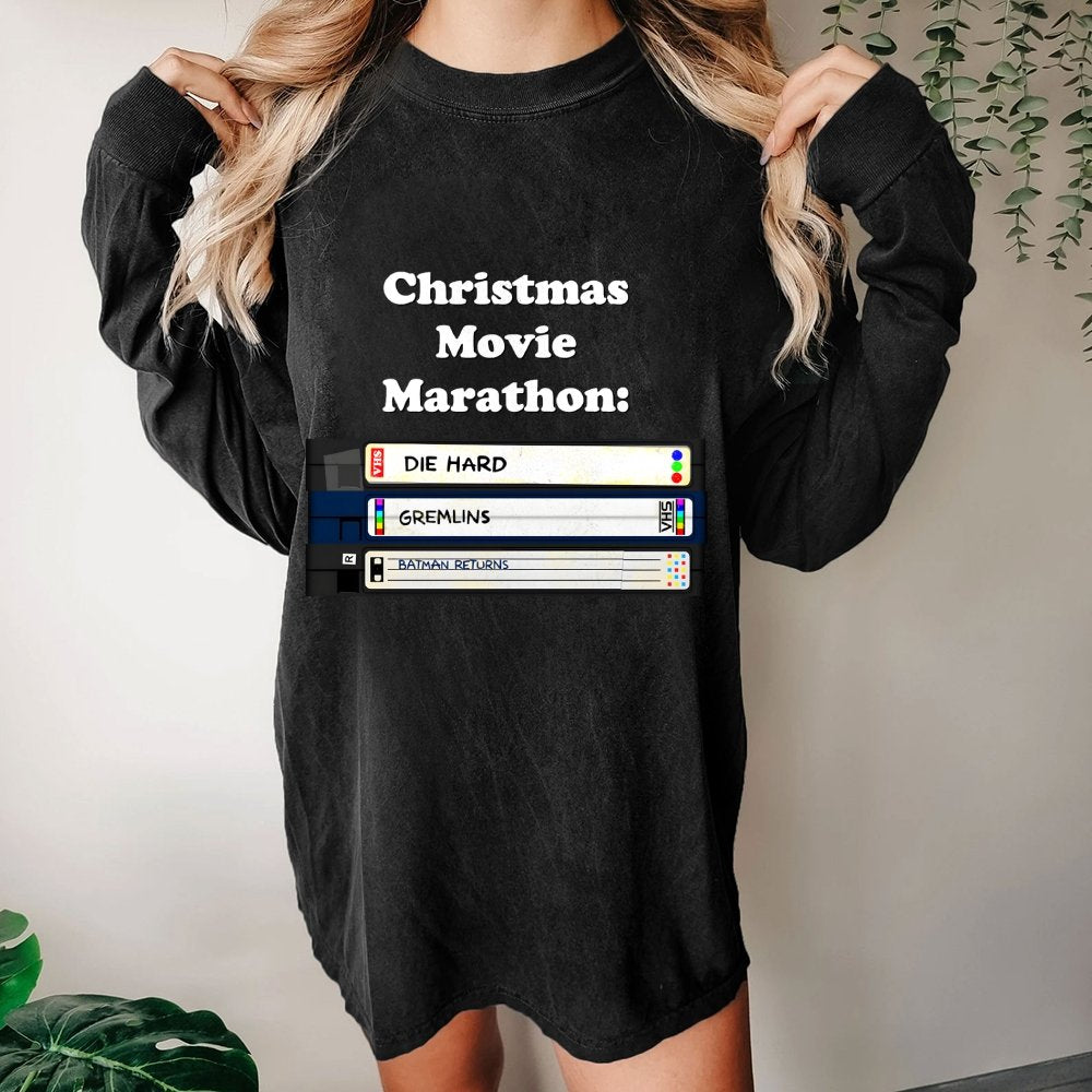 Christmas Movie Marathon Washed Long Sleeve Tee