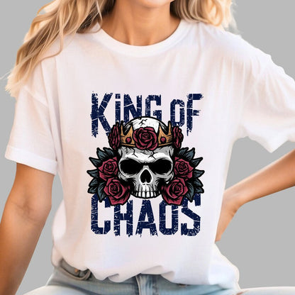 King of Chaos Skull Rose Crown Nerdy T-Shirt