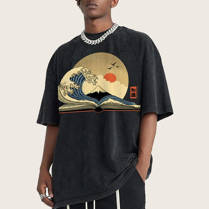 The Great Wave of Knowledge Vintage Distressed T-shirt