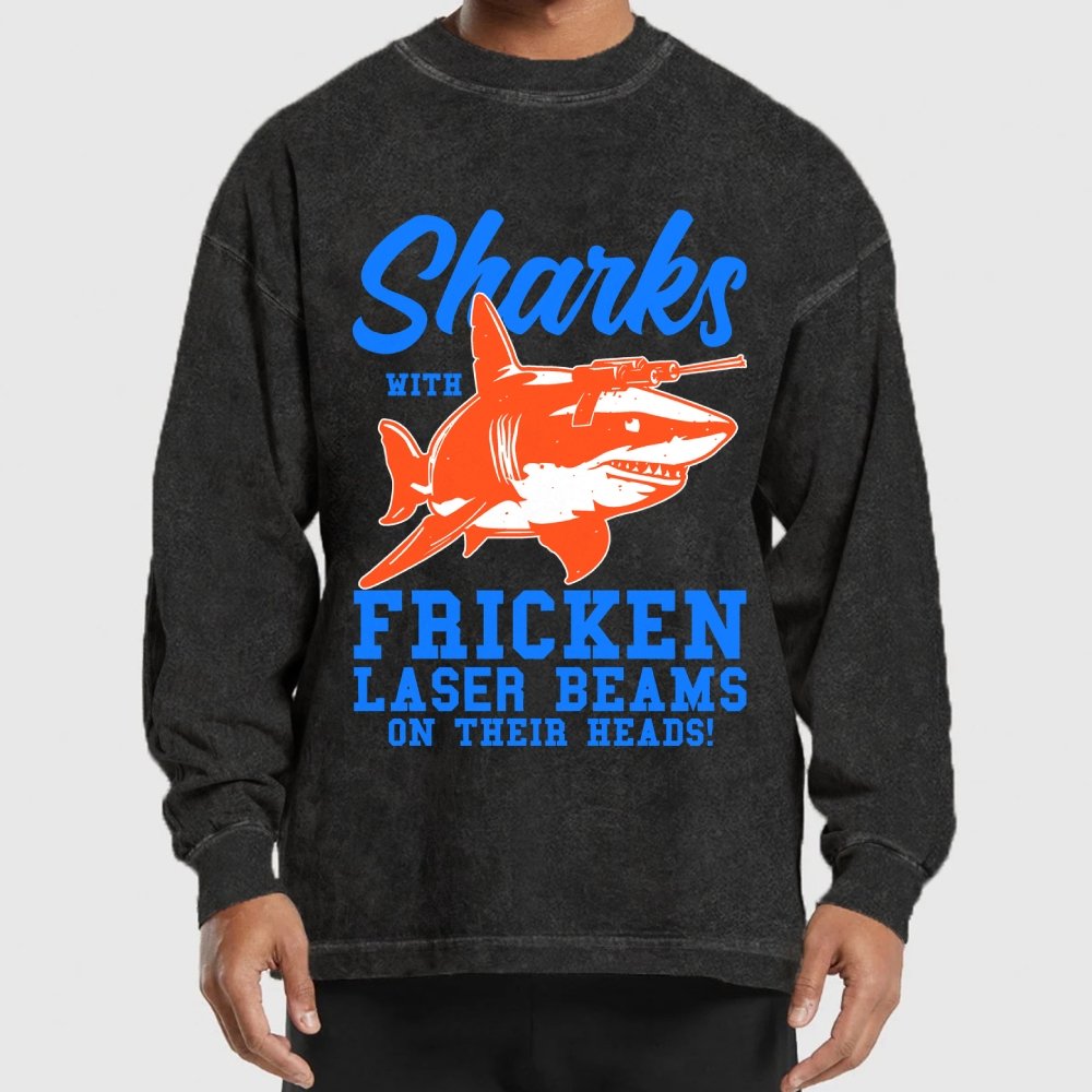 Sharks With Laser Beams Washed Long Sleeve Tee