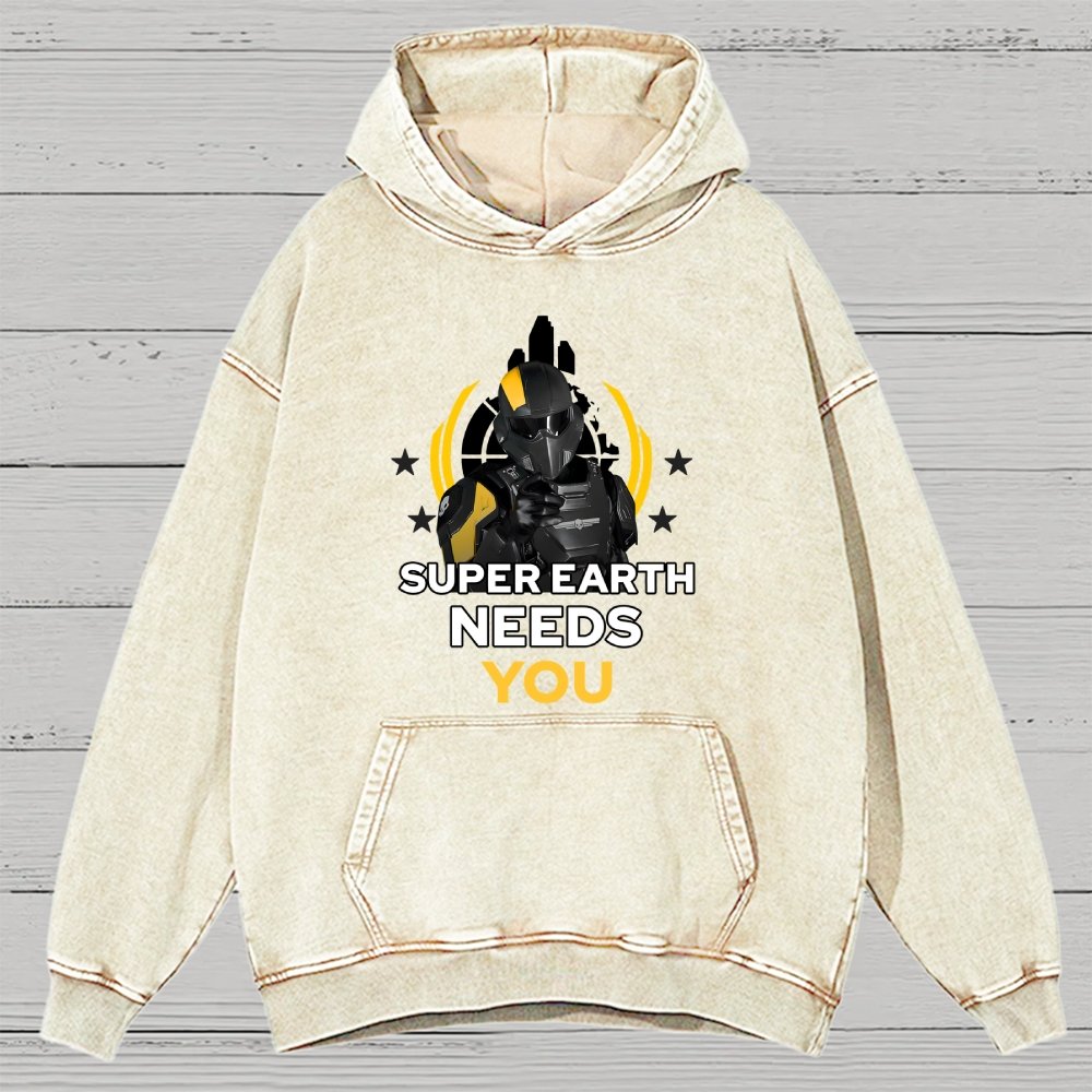 Super Earth Needs You Vintage Distressed Hoodie