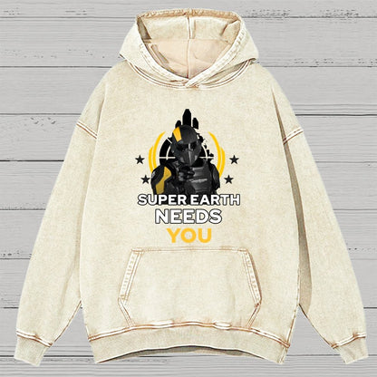 Super Earth Needs You Vintage Distressed Hoodie
