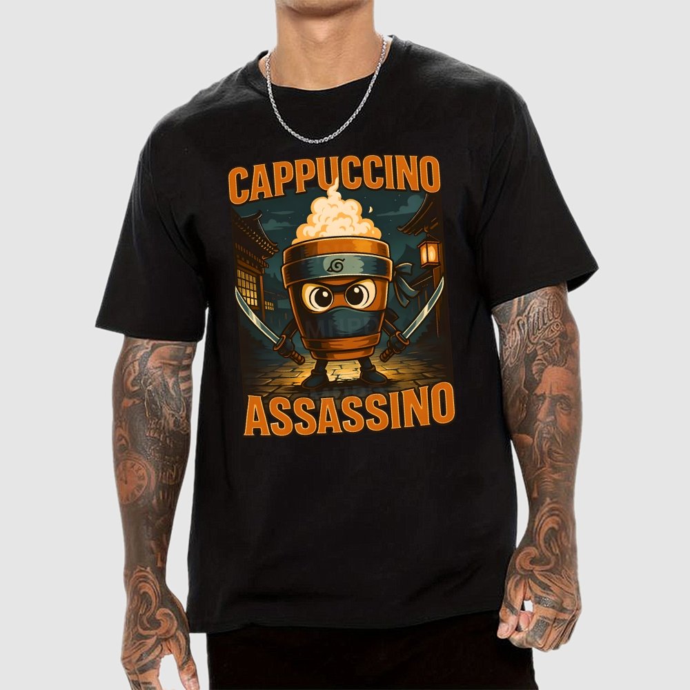 Italian Brainrot Cappuccino Assassino Beverage Coffee Lovers Unisex Geek T-Shirt