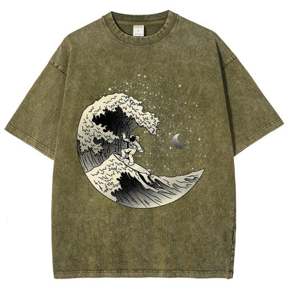Astronaut Surfing Kanagawa Wave by Tobe Fonseca Vintage Distressed T-shirt