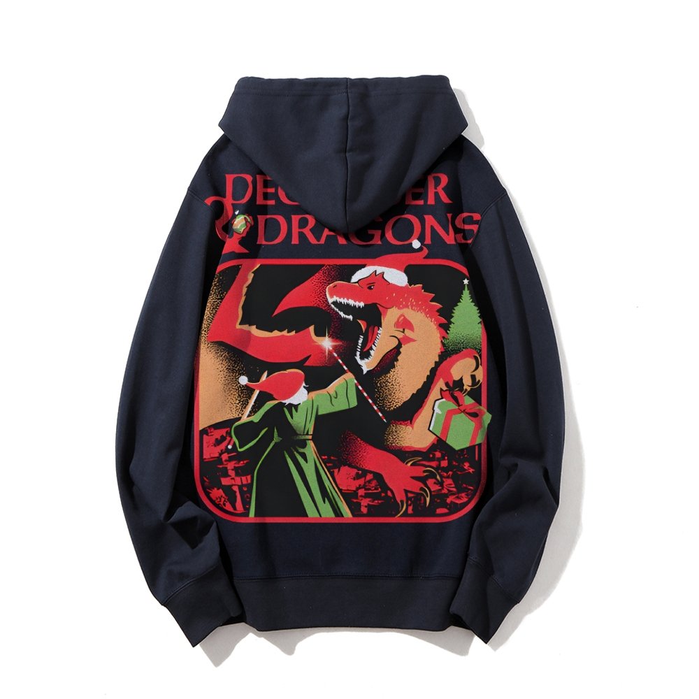 December & Dragons Printed Back Cotton Hoodie