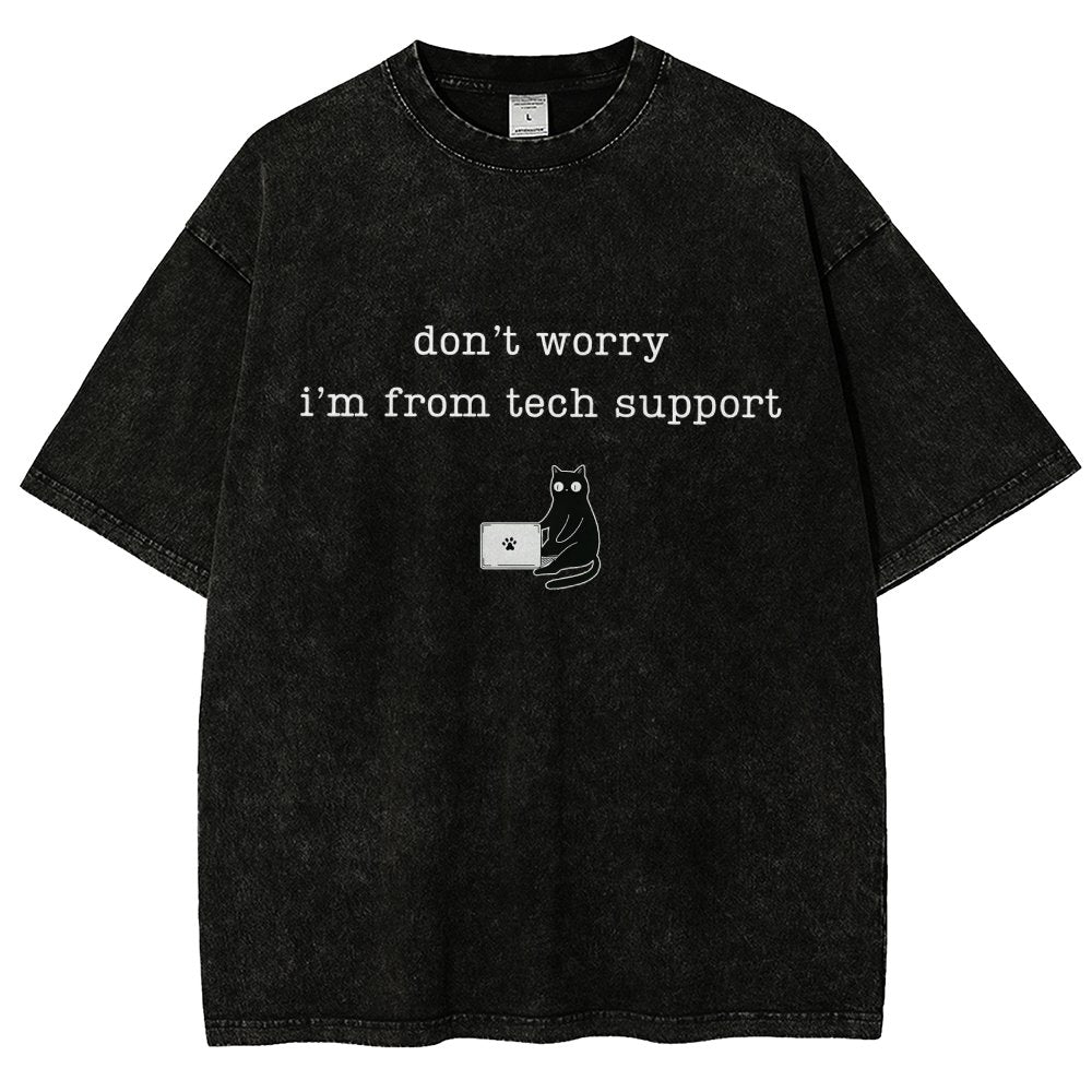 Don't Worry I'm From Tech Support Cat Vintage Distressed T-shirt