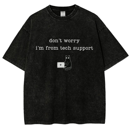 Don't Worry I'm From Tech Support Cat Vintage Distressed T-shirt