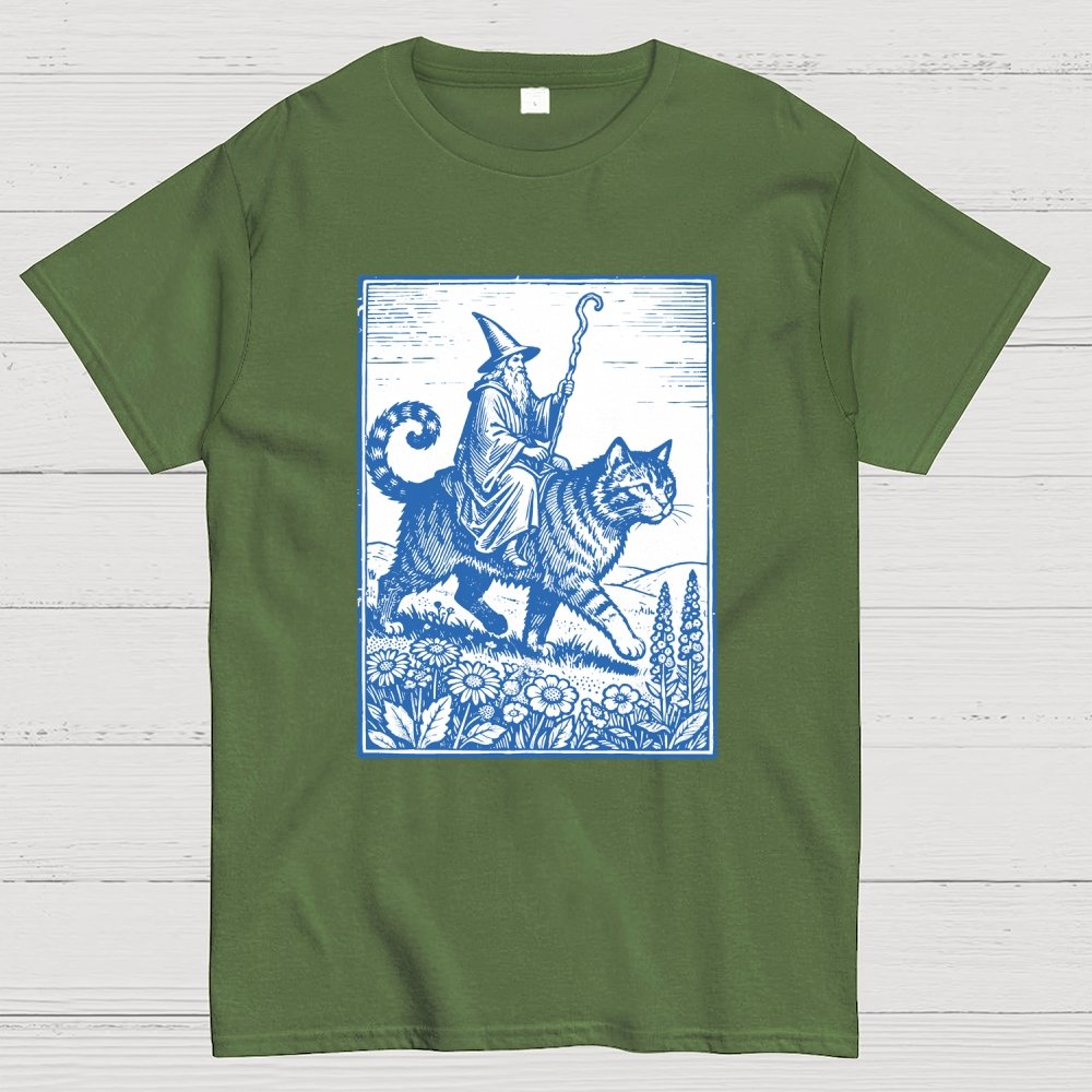 Wizard Cat Rider Geek T-Shirt