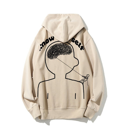 Vintage Mental Health Matters Graphic Print Printed Back Cotton Hoodie