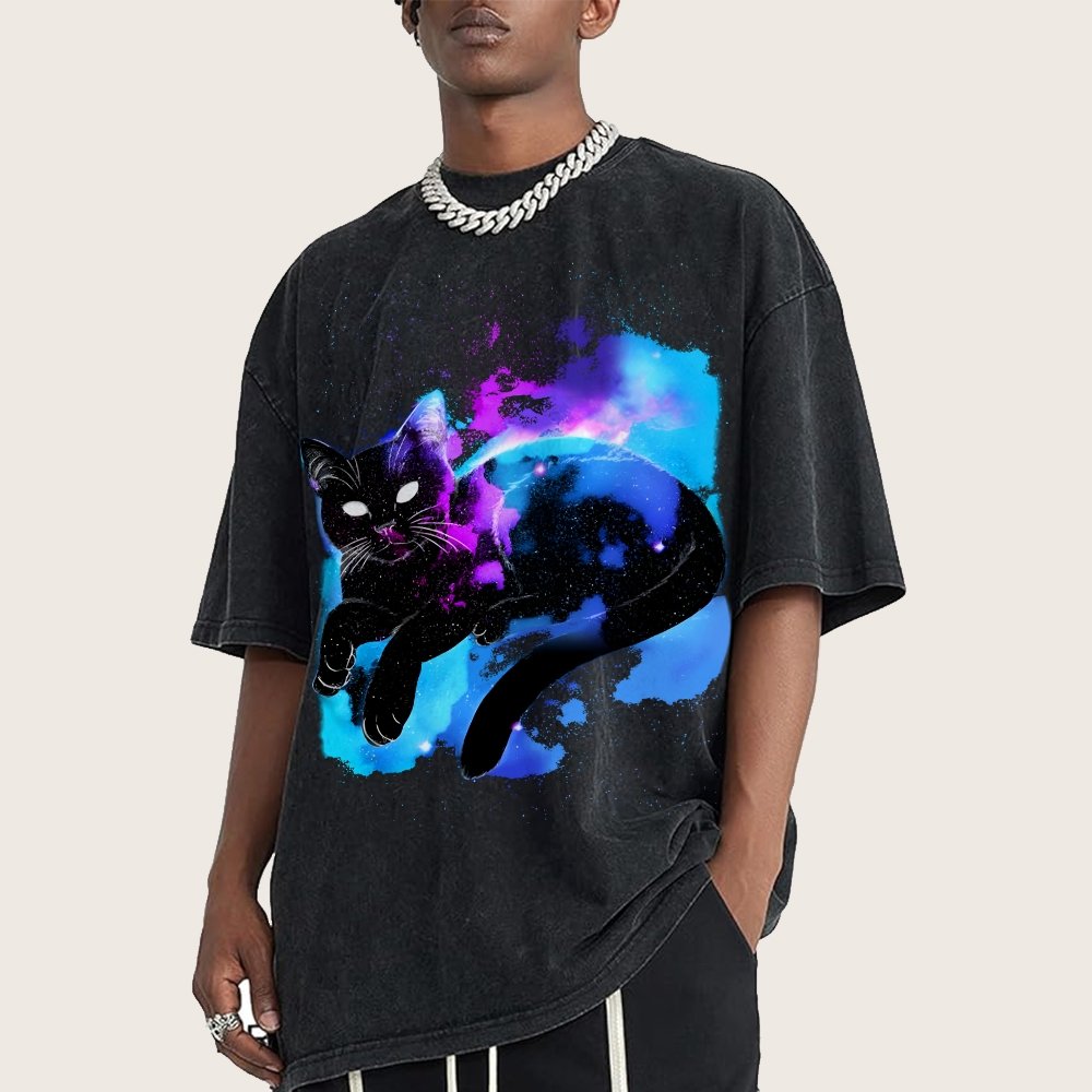 Space Cat Vintage Distressed T-shirt