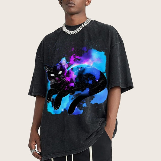 Space Cat Vintage Distressed T-shirt