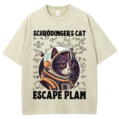 Funny Schrödinger's Cat Escape Plan Science Vintage Distressed T-shirt