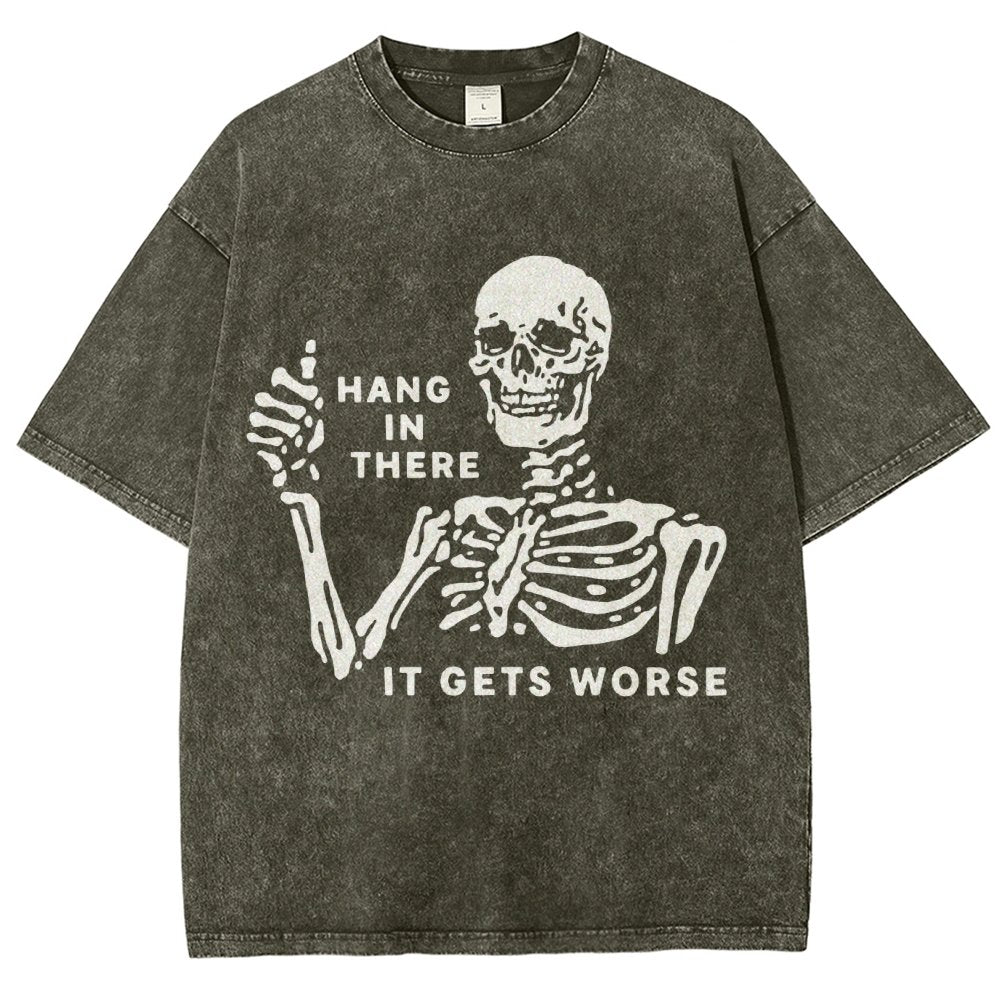 Hang In There Skeleton Vintage Distressed T-shirt