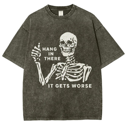 Hang In There Skeleton Vintage Distressed T-shirt