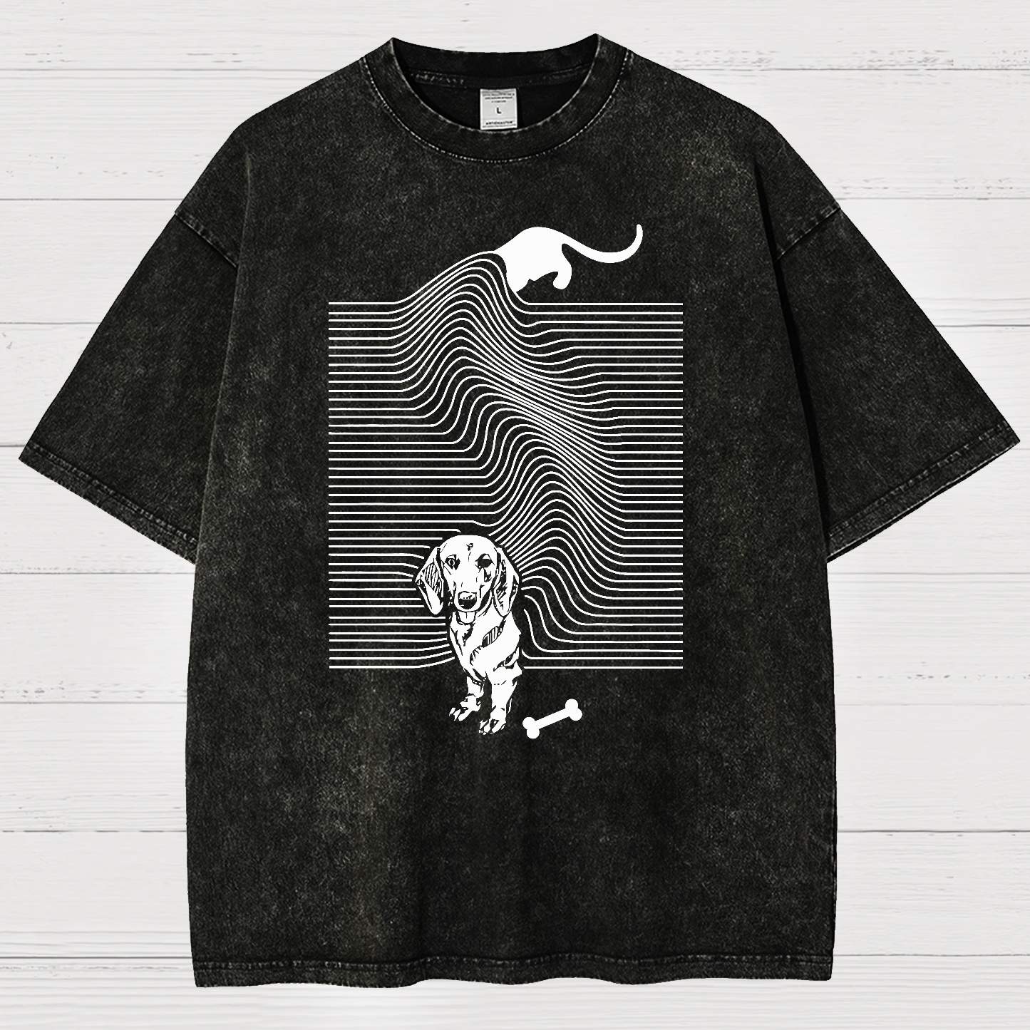 Funny Line Dog Vintage Distressed T-shirt