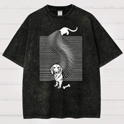 Funny Line Dog Vintage Distressed T-shirt