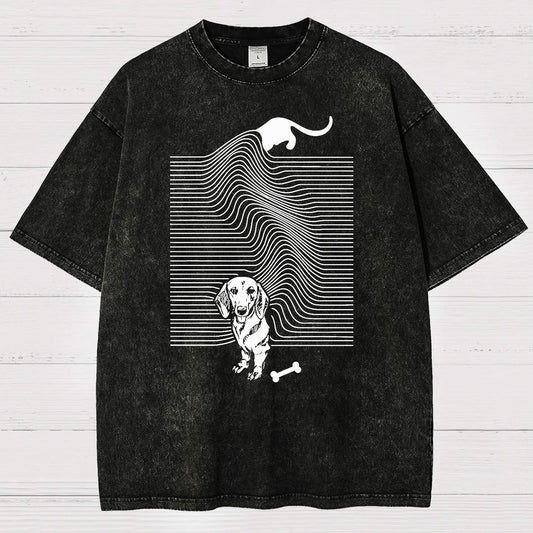Funny Line Dog Vintage Distressed T-shirt