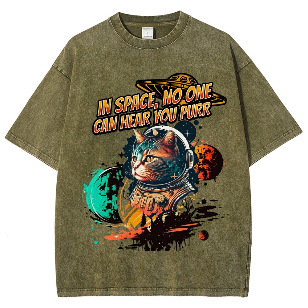 In Space No One Can Hear You Purr Vintage Distressed T-shirt