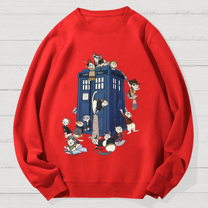 Cats Take Over The Phone Booth Geek Cotton Sweatshirt