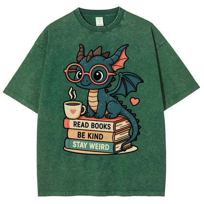 Dragons and Books - Kind and Weird Vintage Distressed T-shirt