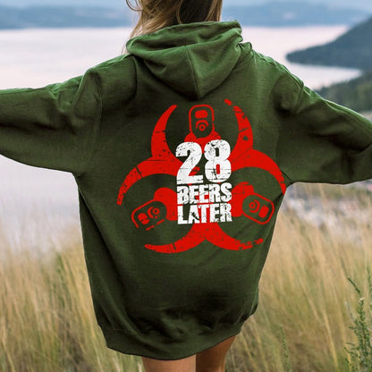 28 beers later Printed Back Unisex Cotton Hoodie