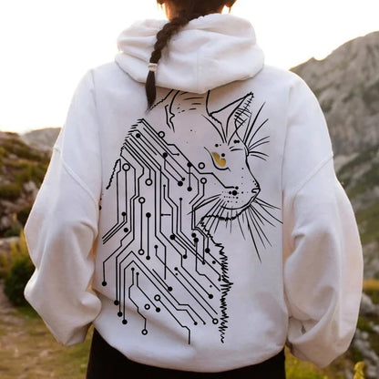 Cat Printed Back Cotton Hoodie