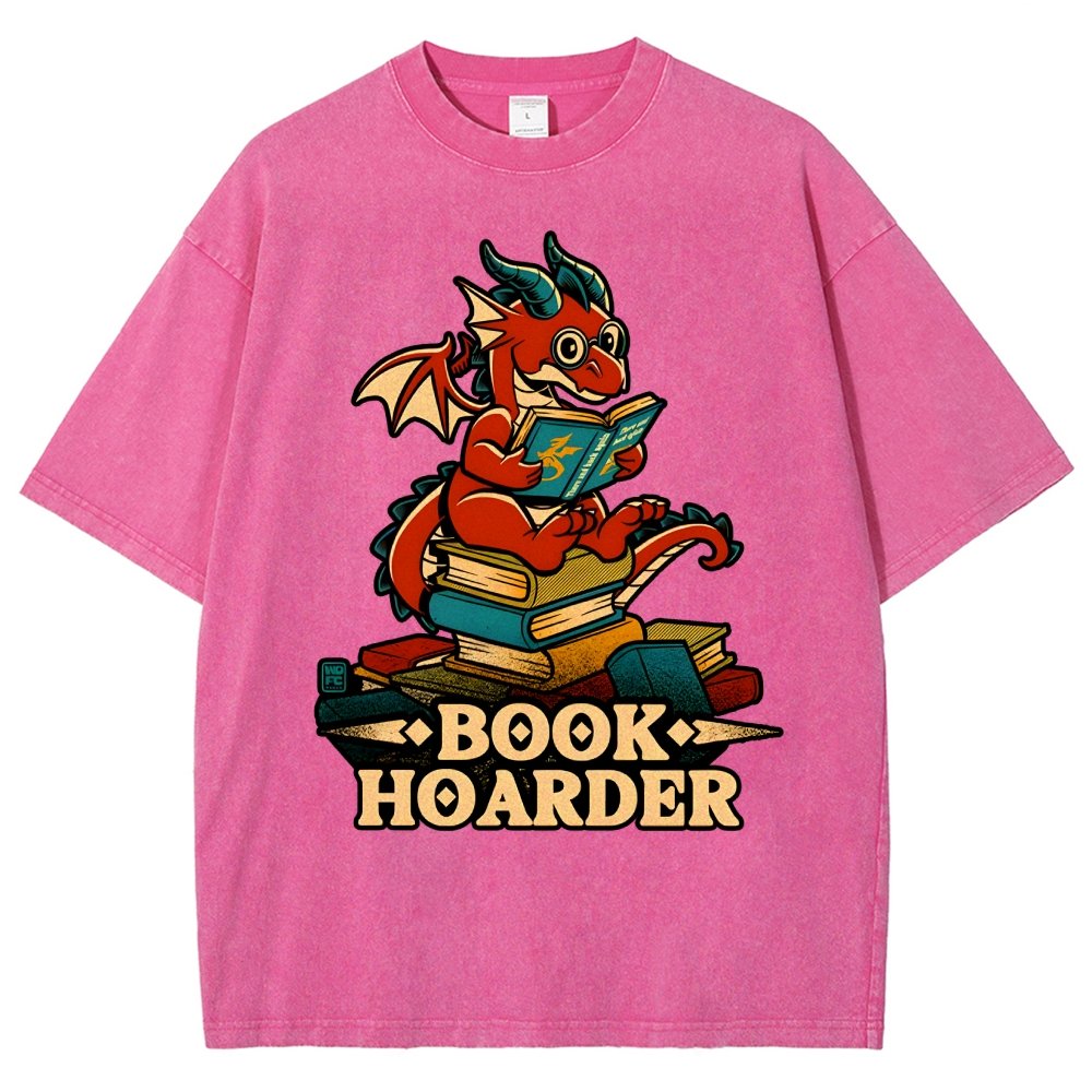 Book Hoarder Dragon Vintage Distressed T-shirt