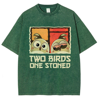 Two Birds One Stoned Vintage Distressed T-shirt