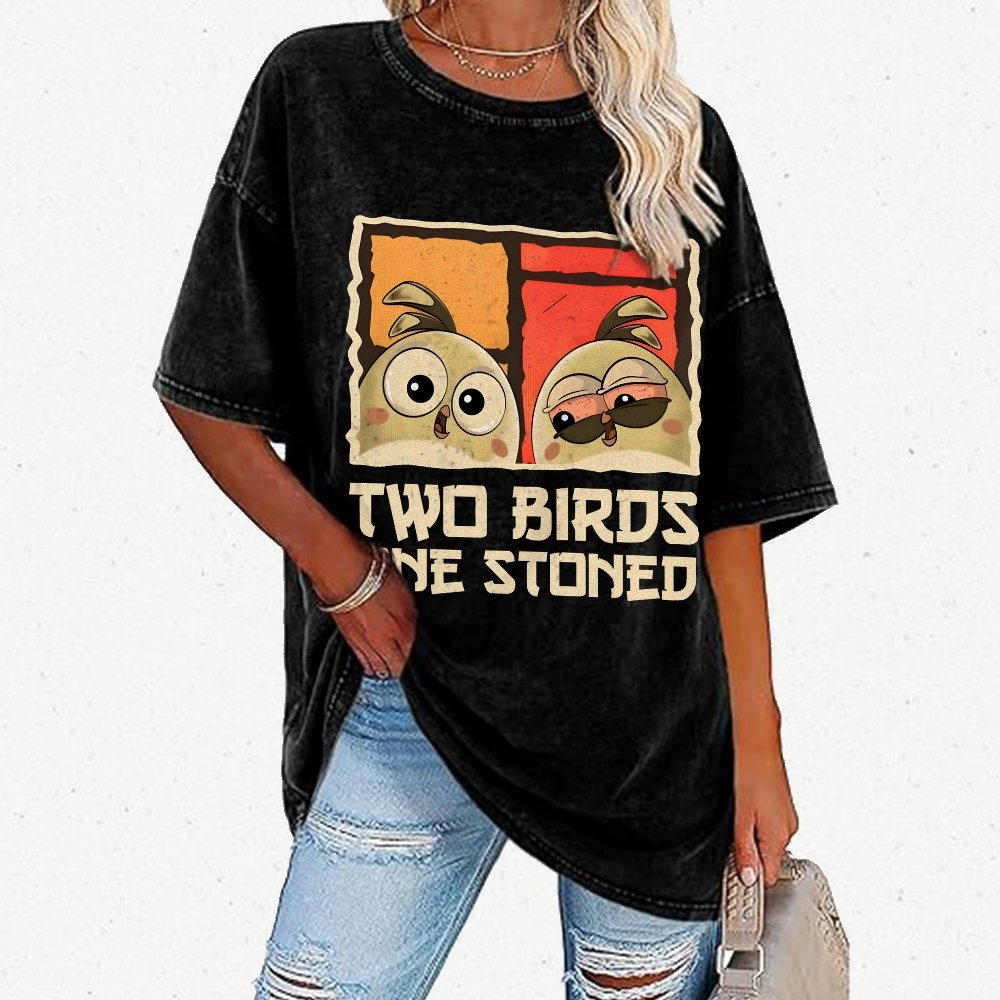 Two Birds One Stoned Vintage Distressed T-shirt