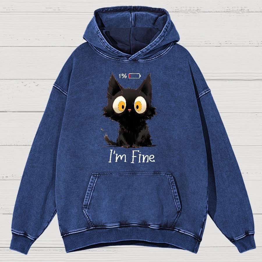 I'm Fine Black Cat Vintage Distressed Hoodie
